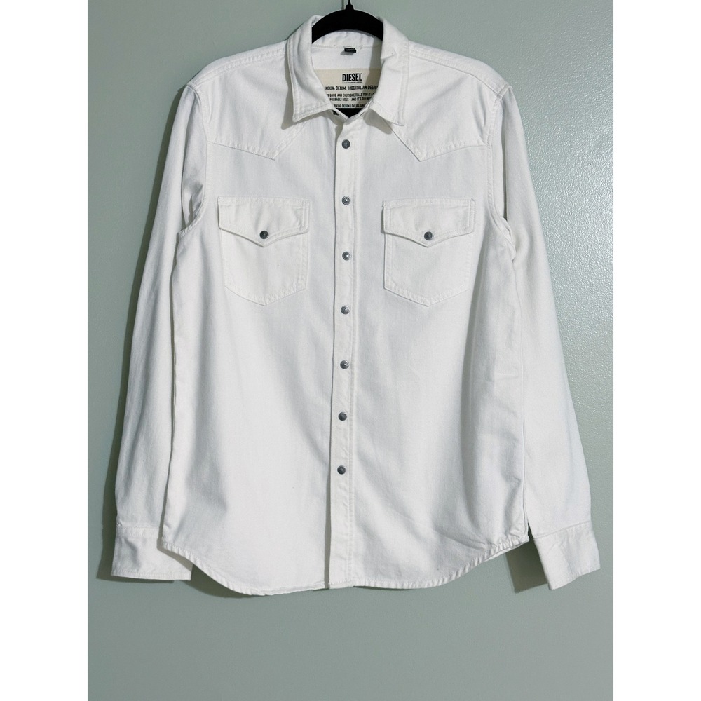 Diesel White Denim Western Pearl-Snap Shirt Men's Size Large